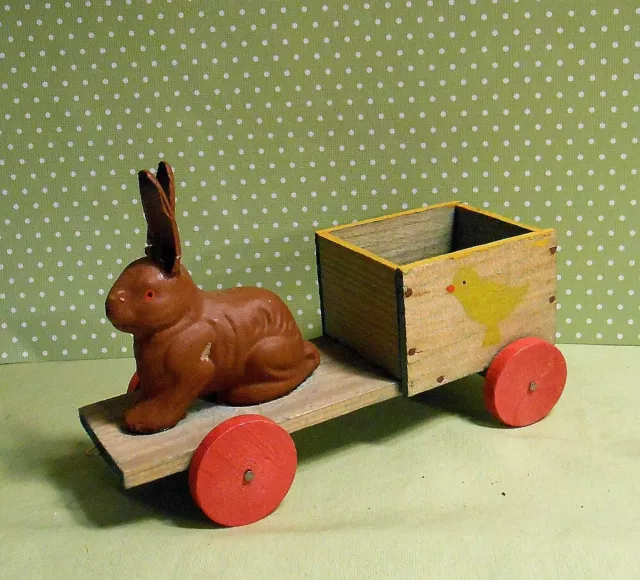 Vintage German Easter Bunny Rabbit Cart - Germany, Candy Container