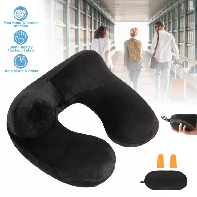 Inflatable Travel Neck Pillow Head Rest Cushion Support Blow-up Camping Pillow