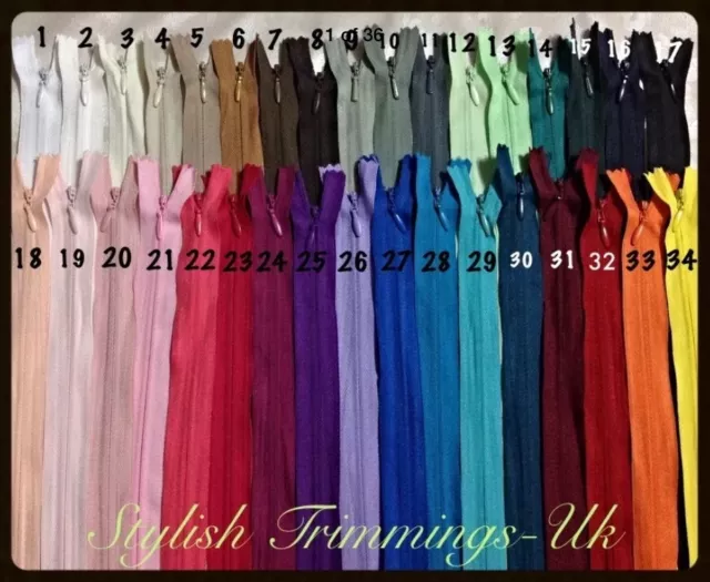 Invisible Concealed Zips 22"(56 cm) Lovely Assorted Colours Premium Quality-(L2)