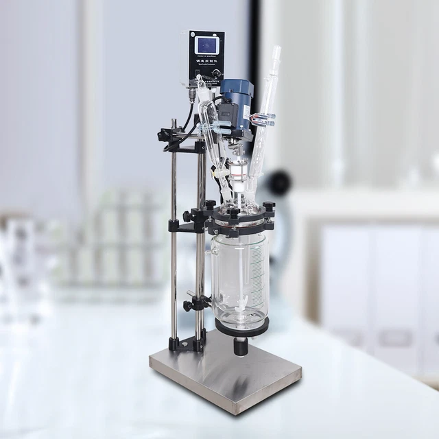 Lab 3L Jacket Chemical Reactor Glass 2 Layer Digital 680/rpm Reaction Vessel 90W