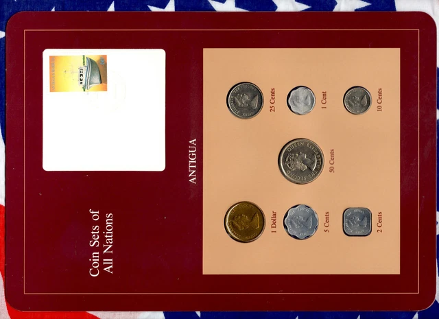 Coin Sets of All Nations Antigua E.C. w/card 1965-1986 UNC 50 cents 1965