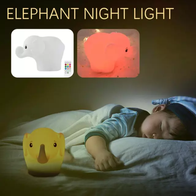Children's Night Light, Cute Elephant Gift Bedside Light Colorful Night M7U0