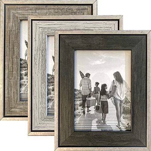 Rustic Picture Frames - (3-Pack)- Distressed Farmhouse Industrial Frame - 8x10