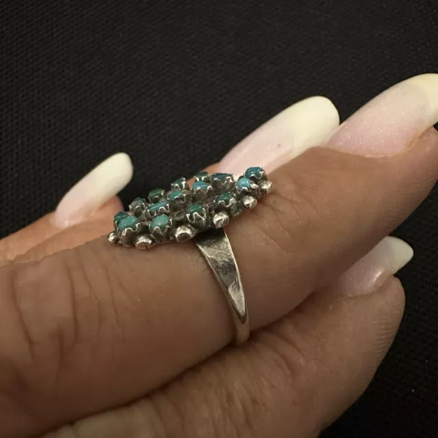 Vintage Estate Sterling Silver Native Blue Green Turquoise Leaf Ring Sz 5.75 2