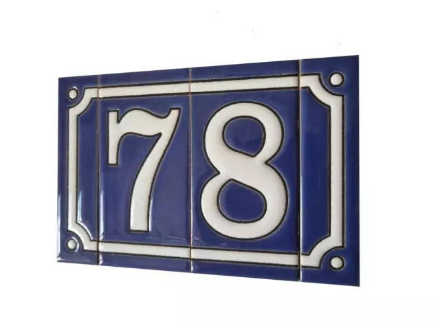 11 x 5.5 cm French Hand-painted Ceramic Blue Number Tiles & Metal Frames