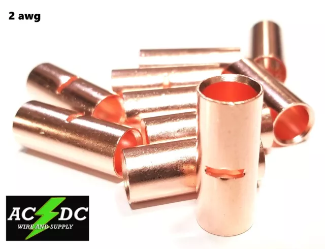 2 Gauge Bare Copper Butt Connector 2 Pk Crimp Terminal Awg Battery