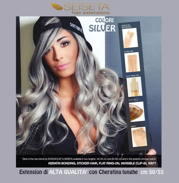 Euro Socap Hair Extension 25 a 200 ciocche Silver con cheratina 40 a 55 cm  Remy