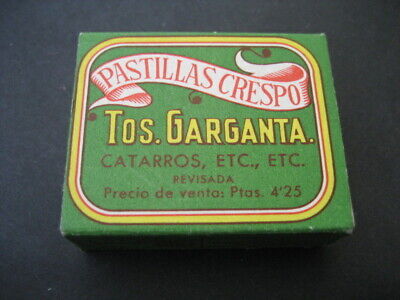 Antigua Caja Carton Farmacia. Pastillas Crespo. Tos, Garganta