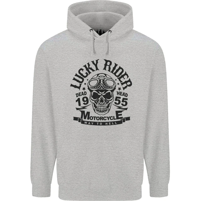 Lucky Rider Dead Head Motorbike Biker Mens 80% Cotton Hoodie