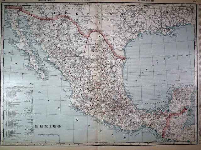 Old Authentic 1902 Cram Atlas Map ~ MEXICO ~ (XXL18x26) #1366