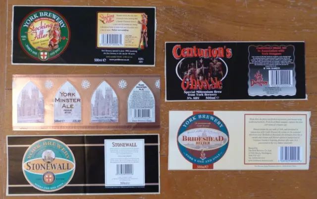 5 YORK BREWERY Beer Bottle Labels York Minster Special Centurions Millenium