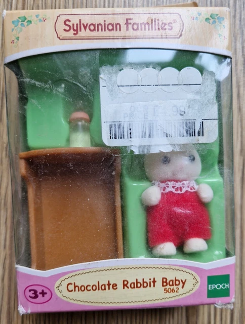 SYLVANIAN FAMILIES CHOCOLATE Rabbit Baby in box including bed & bottle ...