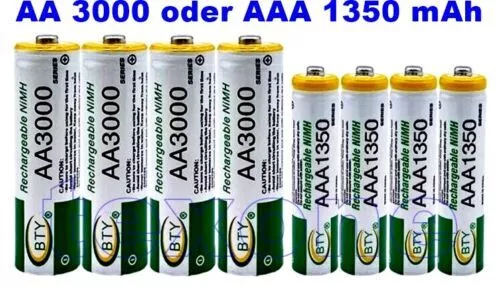 4X Akku AA 3000 mAh & Akku AAA 1350 mAh Wideraufladbar Recharge Batterien 1,2V