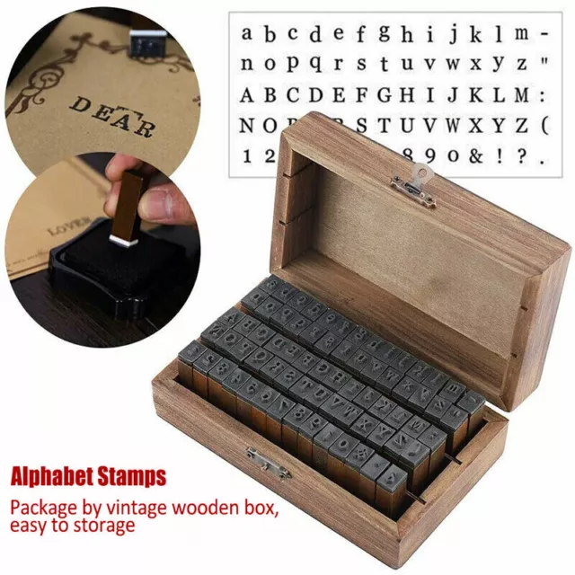 70  Stück Alphabet Buchstabe Nummer Holz Stempel Set DIY Handwerk mit Holzkiste