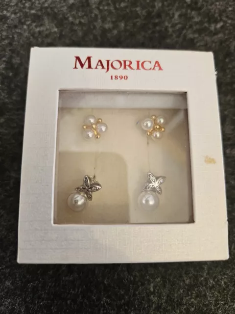 2 Pairs Majorica Pearl Earrings Studs