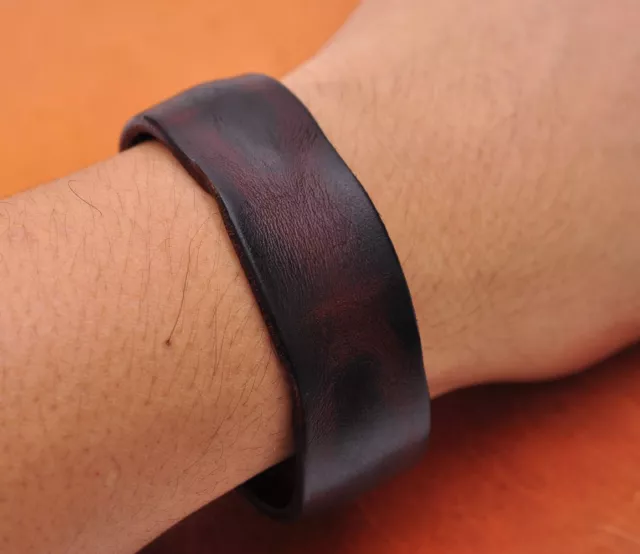 Handmade Distressed Genuine Leather Bracelet Cuff Wristband Brown Mens Unisex