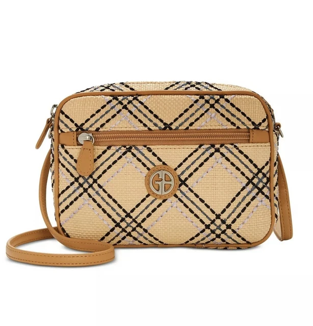 Giani Bernini Straw Plaid Convertible Belt Bag To Crossbody - Tan