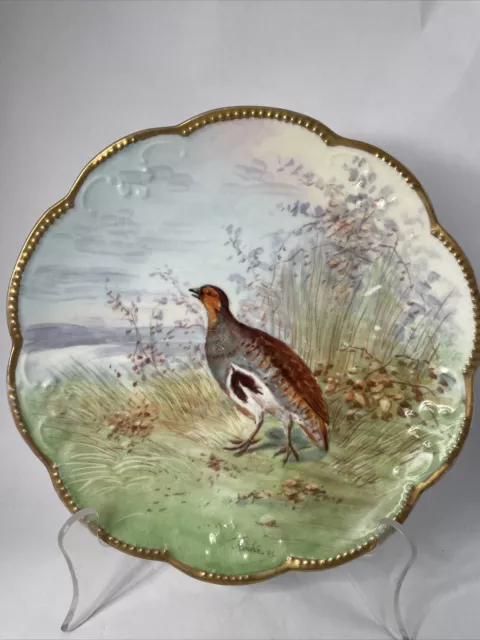 Antique Limoges Hand Painted Sign Game Bird Pheasant Plate Marsh Signed