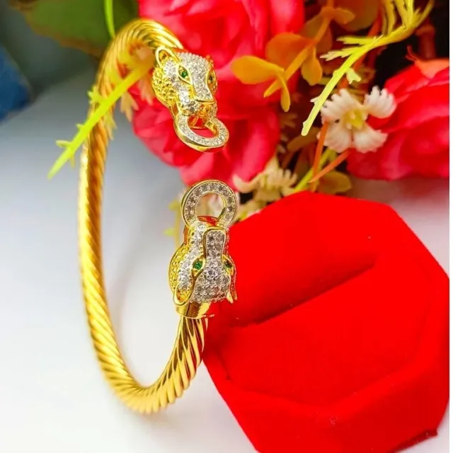 Bangle Double tiger head bracelet adjustable size Gold Plate Jewelry Thai Amulet