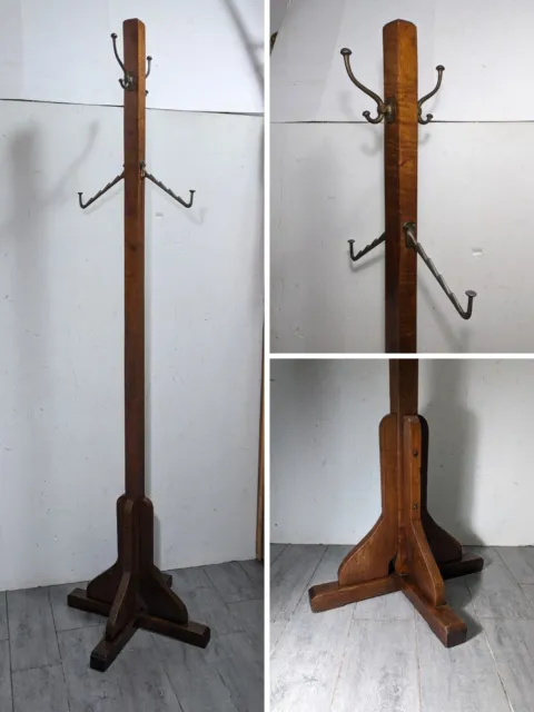 Antique Mission Arts & Crafts Oak Wood Hall Tree Stand Coat Rack M43