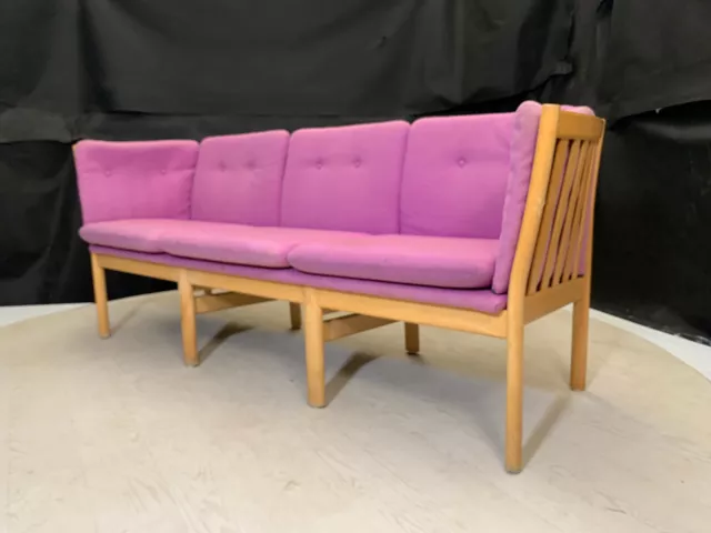 EB2604 Danish Beech & Pink Wool Three-Seater Sofa Mid-Century Modern Retro M3SS