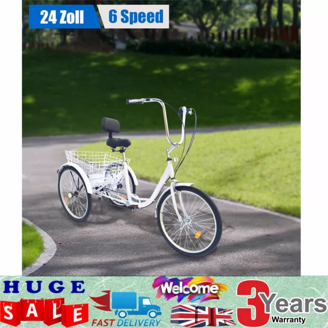 24inch 3 Wheel Tricycle 6-speed Adult Bicycle Trike Bike Cruise With Basket NEW