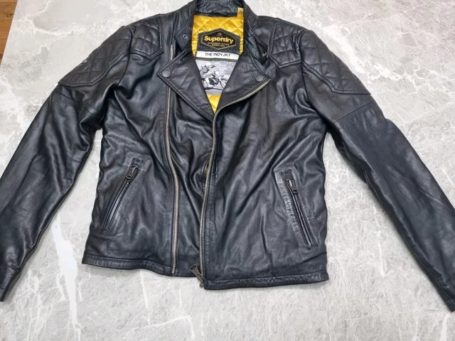 SUPERDRY ENDURANCE INDY Circuit Leather Jacket L Rub Off Navy 250.00 PicClick UK