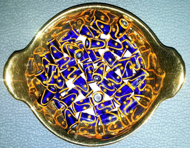 10 Lampwork Glas Perlen Beads Walze blau-orange 10,5 x 21 mm NEU