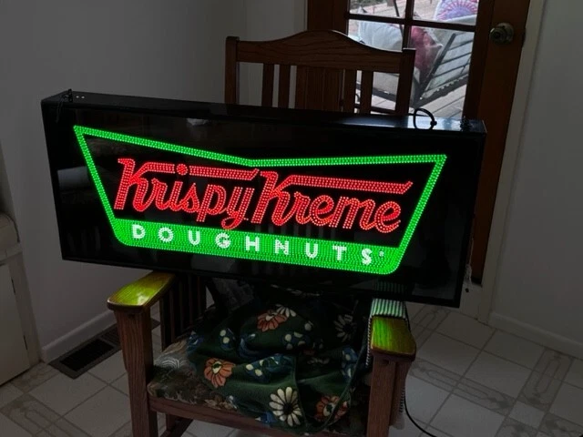 Rare Double-Sided Florescent KRISPY KREME DOUGHNUTS FIBER DOT LIGHTUP SIGN