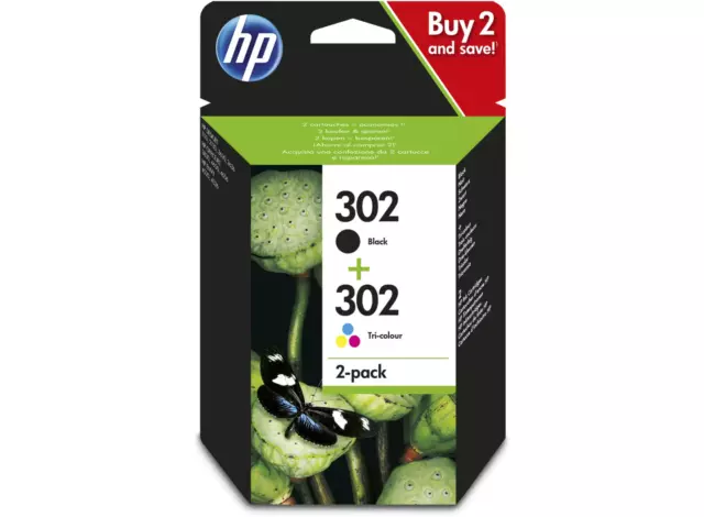 HP 302 Black & Colour Ink Cartridges for HP Printers (X4D37AE) Exp Sept 2025