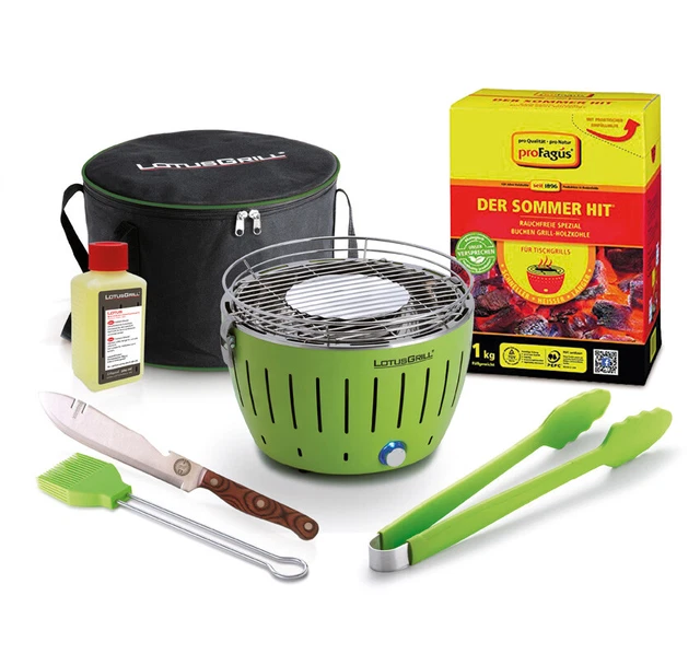LotusGrill Tischgrill S grün Starterset UVP 189,- EUR