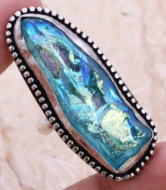 Color Enhanced Titanium Druzy 925 Silver Plated Handmade Ring US Size 8.5 Gift
