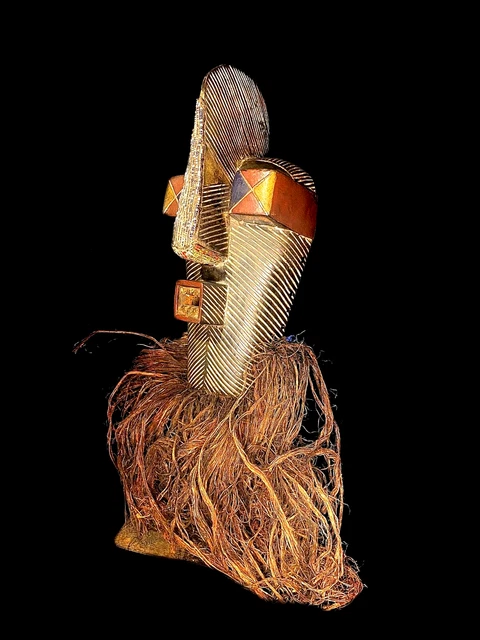 African mask antiques tribal Face vintage Songye kifwebe mask with raffia-6213