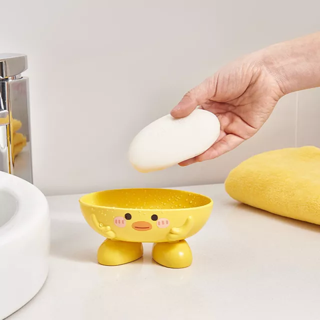 Soap Dish With Drain Duck Shape Soap Box Drain Soap Holder Bathroom Shower SN❤