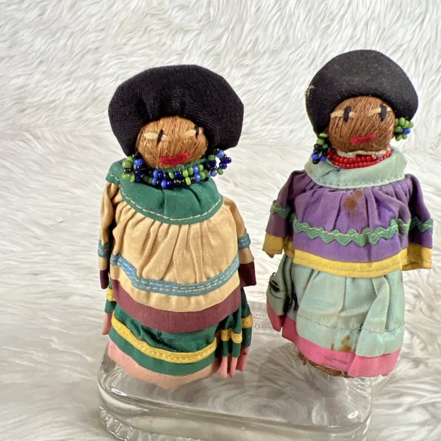 Vintage Seminole Indian Dolls lot of 2 Handmade Coir/Palm fiber 1960's 4.5”