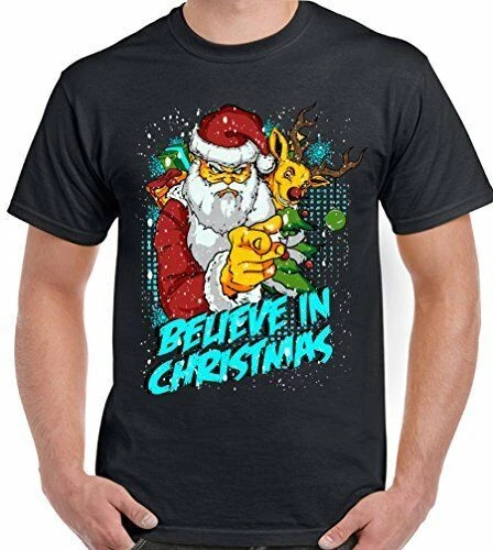 Believe IN Natale - Divertente da Uomo T-Shirt Secret Babbo Natale