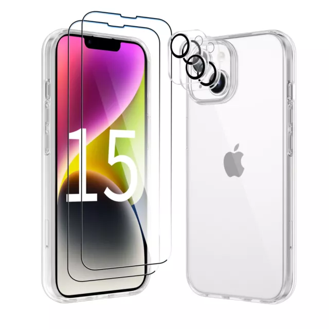 COQUE IPHONE 15 / PRO PLUS MAX +2X VITRE + 2x VERRE CAMERA transparent tpu