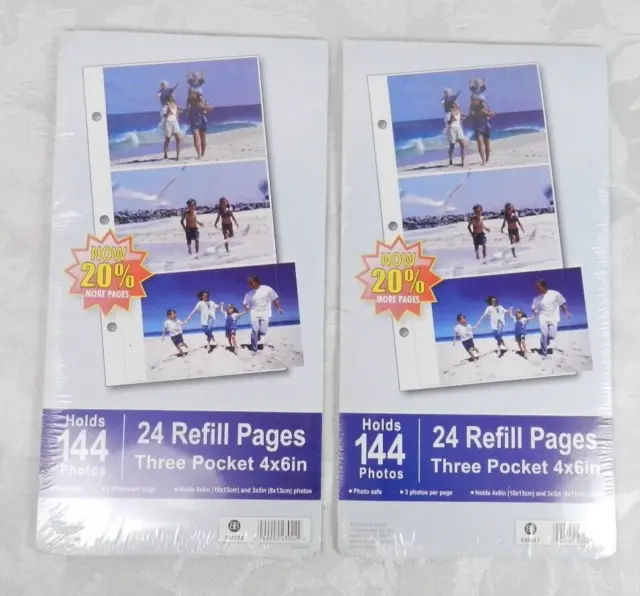 Slimline Photo Album Pocket Refill Pages 4x6 3x5 3 Hole Punched 48 Pages for 288