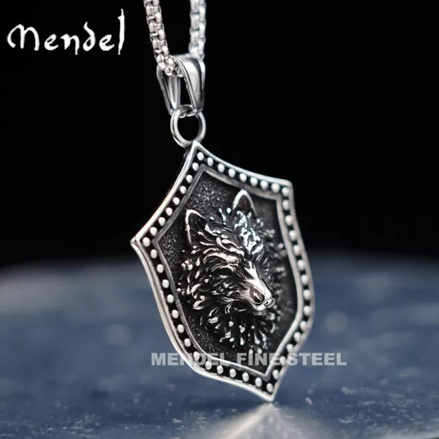 MENDEL Stainless Steel Mens Viking Fenrir Wolf Head Pendant Necklace For Men Him