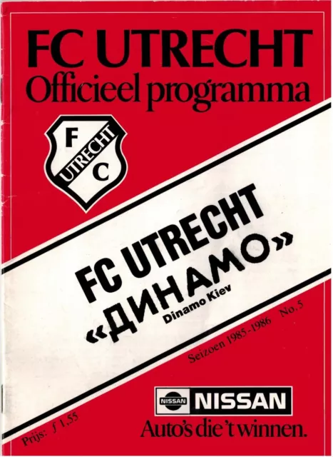 Programme FC Utrecht Netherlands - Dynamo Kiev USSR Cup Winners Cup 1985-1986