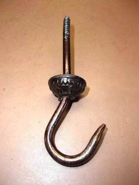 Cast Iron Shouldered Ornate Ceiling Hook 5 1/2" Long for 3" Insertion Pretty!