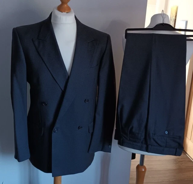 TUTA vintage lana JAEGER doppio petto 40 34/31 grigio spalla quadrata gangster