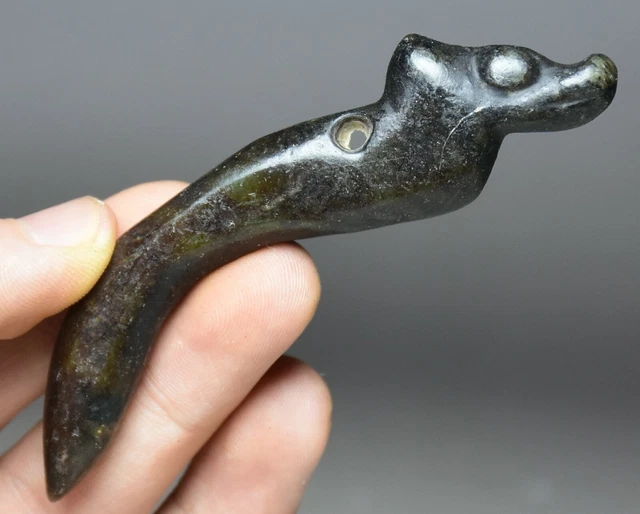 9CM Chinese Hongshan Culture Old Jade Carved Yu Pig Dragon Hook Amulet Pendant