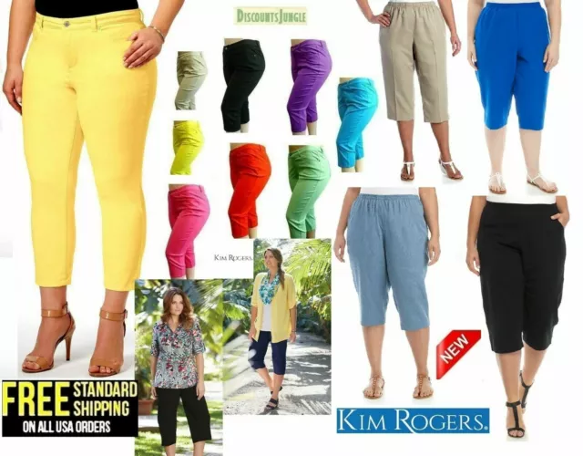 1826 jeans Womens Plus Size Cotton Stretch CAPRI Pants &Kim Rogers Elastic Waist
