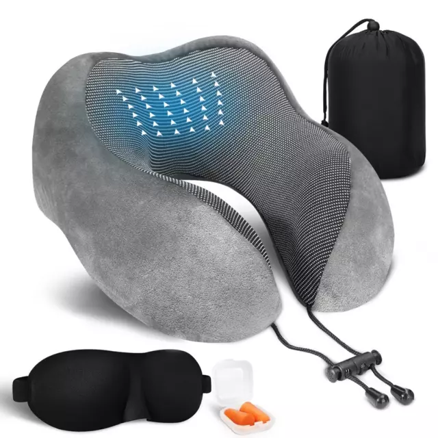 Travel Pillow Memory Foam Neck Pillow Best Sleeping Rest for Airplane Comfortabl