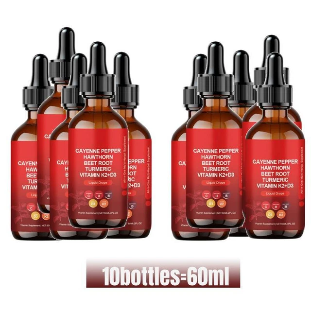 CAYENNE PEPPER HAWTHORN Beet Root Turmeric Vitamin K2+D3 Liquid Drops ...