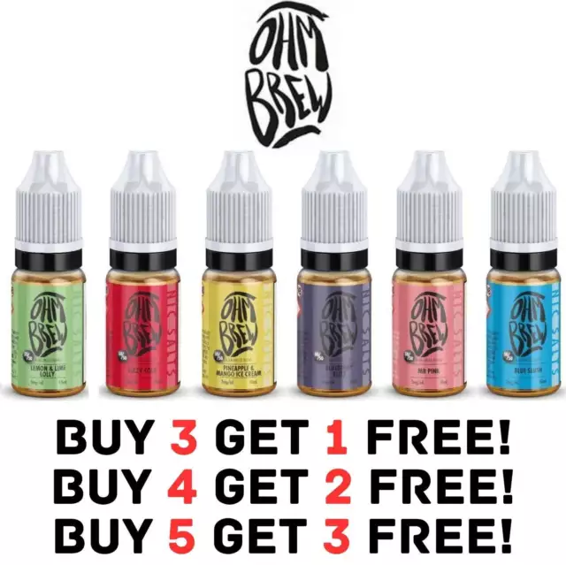 Ohm Brew Nic Salts e liquid 10ml Shot 50/50 Vape Juice 3/6/12/18mg All Flavours