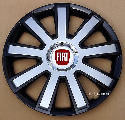 Black/Silver 14" wheel trims, Hub Caps, Covers to fit Fiat 500 (Quantity 4)