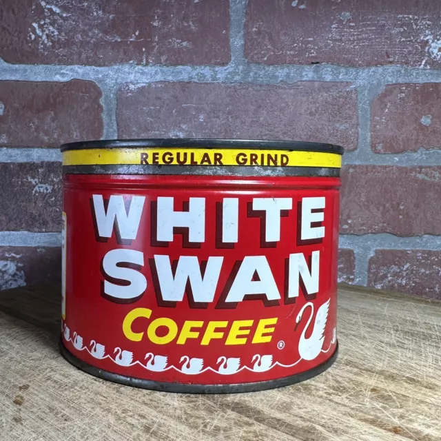 vintage 1 Lb White Swan Coffee Can Tin Key Wind Advertising