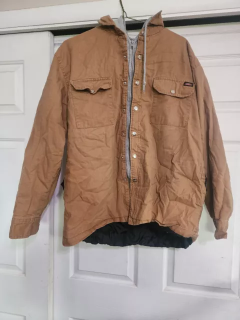 Dickies Men's  Hooded Tan Flannel Jacket Lined Quilted Men's L 59543 y2k vtg